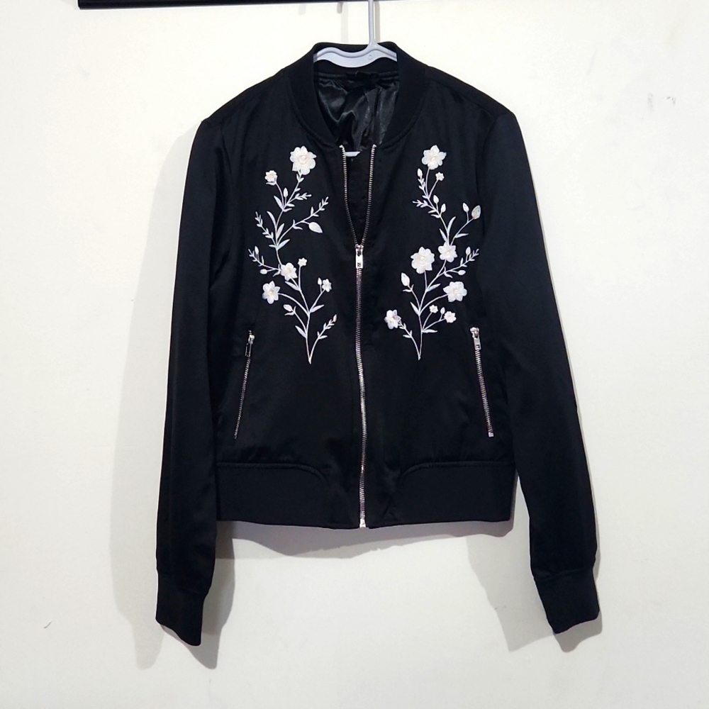 Embroidered satin bomber jacket